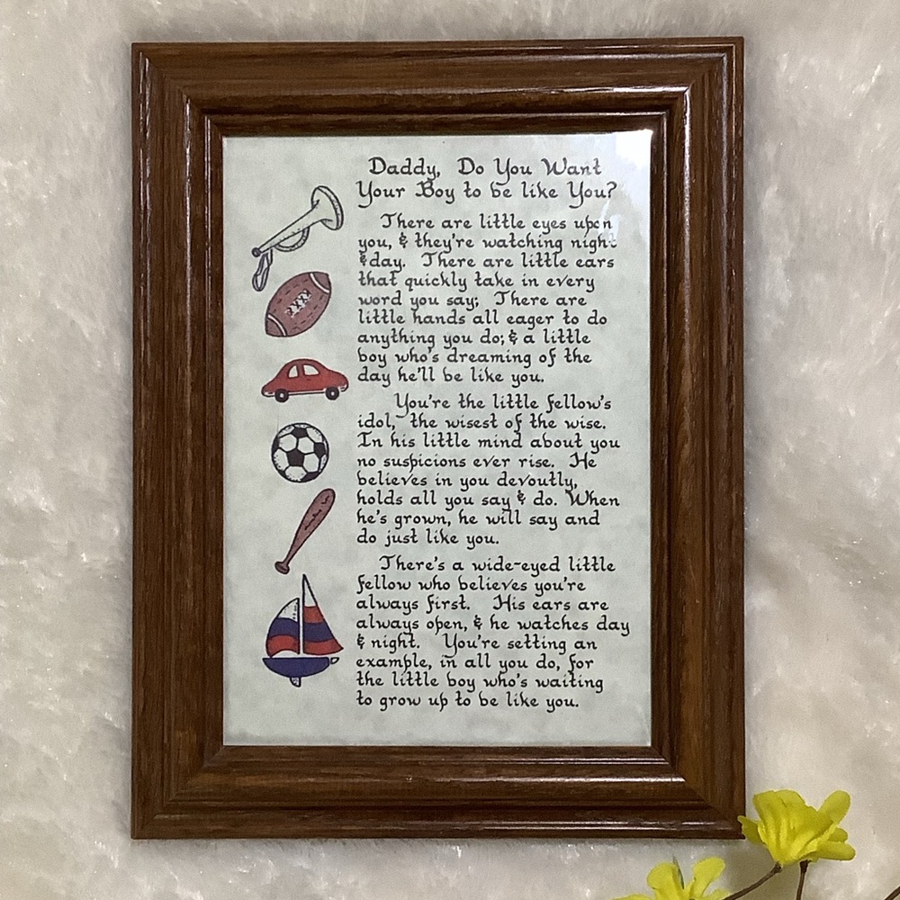 Framed Nursery Poem Wall Art in Brown Wood Frame - Red, Blue, White Accents